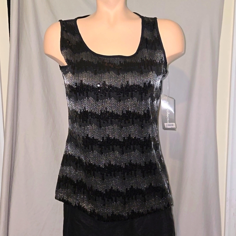 NY collection black and silver sequined front tank top, NEW